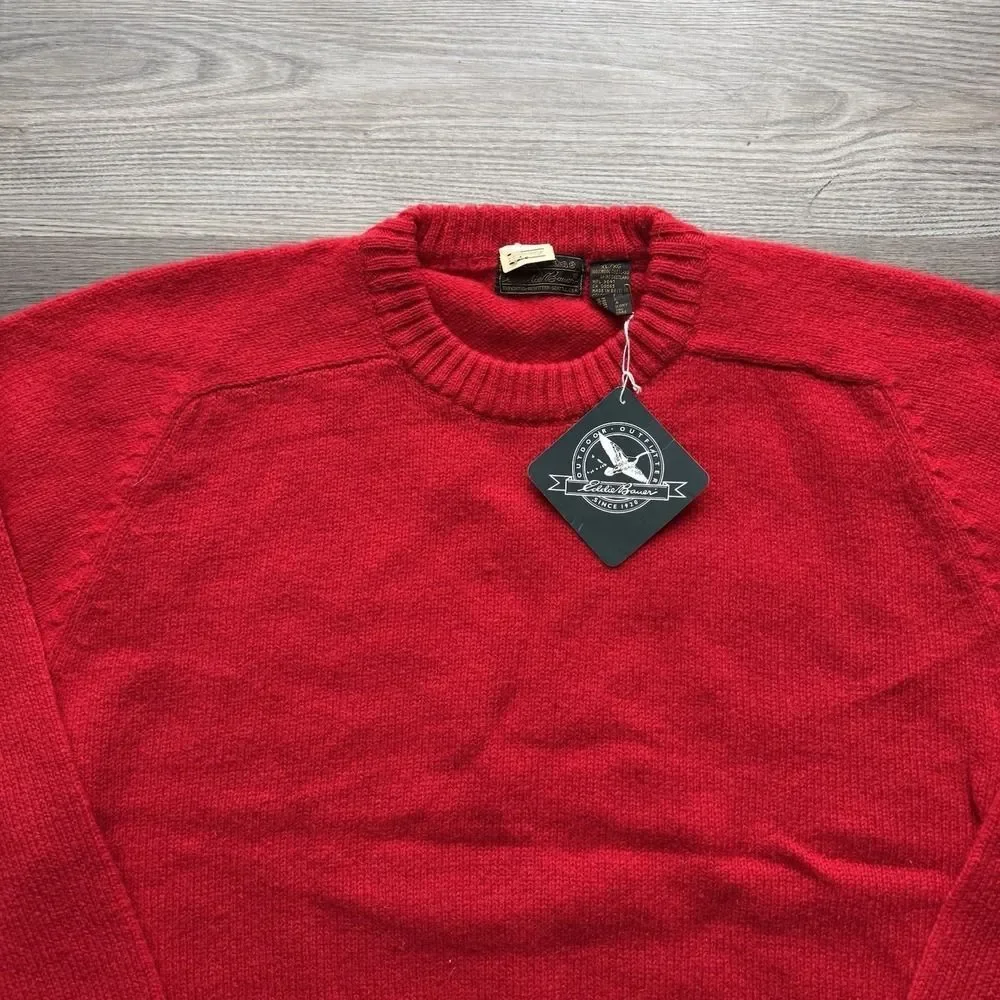 VTG 80s Eddie Bauer 100% Shetland Wool Red Crew Neck Sweater Mens XL NWT